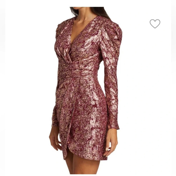 JONATHAN SIMKHAI Metallic Silk Jacquard Puff-Sleeve Sheath Dress Size 8 - Picture 2 of 10